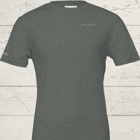Load image into Gallery viewer, Women's premium sueded cotton graphic tee in Dark Grey. 'The Exhale' mindful apparel featuring minimalist typography and a relaxed, tailored fit.