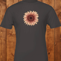 Load image into Gallery viewer, Flatlay of the No. 28 The Evolution Premium Luxury Tee in Vintage Black, showing the clean retail fit and muted terracotta sunflower graphic.
