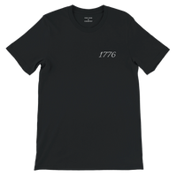 Load image into Gallery viewer, Black 1776 Patriot's Club shirt, front view: 1776 in white script on the left chest, plain sleeves.
