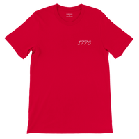 Load image into Gallery viewer, Red 1776 Patriot's Club shirt, front view: 1776 in white script on the left chest, plain sleeves.

