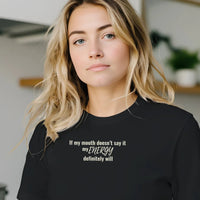 Load image into Gallery viewer, Women's premium sueded cotton graphic tee in Dark Grey. 'The Exhale' mindful apparel featuring minimalist typography and a relaxed, tailored fit.