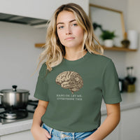 Load image into Gallery viewer, Woman in kitchen wearing Green Hang On Let Me Overthink This t-shirt - Vital Threads