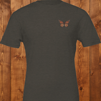 Load image into Gallery viewer, No. 26: Chrysalis to Flight - Flat lay of a heathered charcoal premium luxury tee featuring a vintage botanical butterfly chest graphic.
