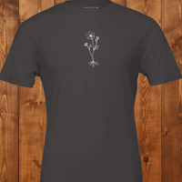 Load image into Gallery viewer, Women's premium sueded cotton graphic tee in Earthy Taupe. Features the white 'Survival &amp; Beauty' vintage botanical illustration. Quiet luxury apparel designed for inner resilience.