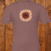Load image into Gallery viewer, Flatlay of the No. 28 The Evolution Premium Luxury Tee in Heather Mauve, showcasing the earthy color palette and vintage floral design.
