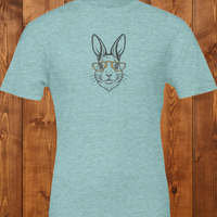Load image into Gallery viewer, Flat lay of a heather teal premium ring-spun cotton luxury tee featuring a crisp, minimalist rabbit line-art design.