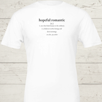 Load image into Gallery viewer, Women's premium sueded cotton graphic tee in White. Features the 'Hopeful Romantic' study definition. High-quality wellness apparel for the modern woman.