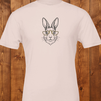 Load image into Gallery viewer, Flat lay of a light pink premium ring-spun cotton luxury tee featuring a crisp, minimalist rabbit line-art design.