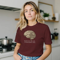 Load image into Gallery viewer, Woman in kitchen wearing Maroon Hang On Let Me Overthink This t-shirt - Vital Threads
