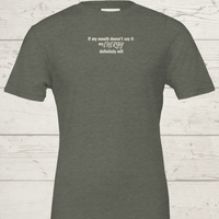 Load image into Gallery viewer, Women's premium sueded cotton graphic tee in Muted Olive Green. Features the 'Resonance' energy typography. Earthy, mindful wellness apparel.