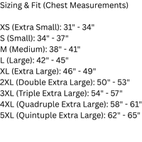 Load image into Gallery viewer, Sizing and fit chart for Vital Threads unisex graphic tees, showing chest measurements from XS to 5XL.