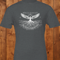Load image into Gallery viewer, Study No. 21 Wings Elevate Roots Ground graphic t-shirt in Dark Grey Heather.