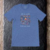 Load image into Gallery viewer, All Is Well shirt in Heather Columbia Blue — flat lay, front of shirt