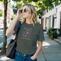Load image into Gallery viewer, All Is Well shirt in Heather Military Green — street lifestyle, model in sunglasses