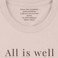 Load image into Gallery viewer, All Is Well shirt in Soft Pink — close-up of inner collar message