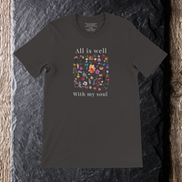 Load image into Gallery viewer, All Is Well shirt in Vintage Black — flat lay, front of shirt