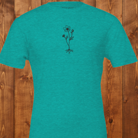 Load image into Gallery viewer, Women's premium sueded cotton graphic tee in Seafoam Teal. Features the 'Survival &amp; Beauty' botanical art in black. Mindful, sensory-friendly wellness apparel.
