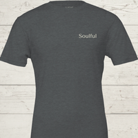 Load image into Gallery viewer, Women's premium sueded cotton graphic tee in Dark Grey. Features 'Soulful' chest text detail. Designed for the woman who prioritizes mental health and inner growth.