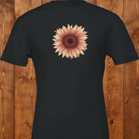 Load image into Gallery viewer, Flatlay of the No. 28 The Evolution Premium Luxury Tee in True Black, displaying the high-contrast vintage botanical sunflower art and premium side-seamed construction.