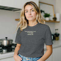 Load image into Gallery viewer, Blonde woman wearing the 'Resonance' premium sueded cotton t-shirt in Charcoal Grey. Minimalist mental health apparel reflecting quiet luxury grit.