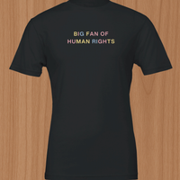 Load image into Gallery viewer, Flat lay front view of solid black sensory friendly human rights everyday uniform t-shirt with pastel gradient.