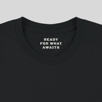 Load image into Gallery viewer, Inner collar detail on Black God Has A Plan t-shirt reading Ready For What Awaits