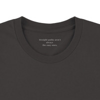 Load image into Gallery viewer, Heather Columbia Blue He Will Straighten Your Path shirt, back view, showing the Proverbs 3:5-6 cross graphic with PROVERBS set horizontal and the full verse running vertical through it.