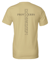 Load image into Gallery viewer, Soft Cream He Will Straighten Your Path shirt, back view, showing the Proverbs 3:5-6 cross graphic with PROVERBS set horizontal and the full verse running vertical through it.