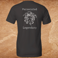 Load image into Gallery viewer, Medusa Vilified shirt Vintage Black back view, Persecuted Medusa Legendary graphic in alabaster