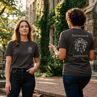 Load image into Gallery viewer, Two women on ivy league campus wearing Vintage Black Medusa Vilified shirt, front and back graphic visible