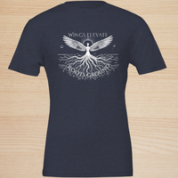 Load image into Gallery viewer, Flat ghost mockup of the No. 21 Equilibrium botanical graphic tee in Midnight Navy with Light Gray line art.