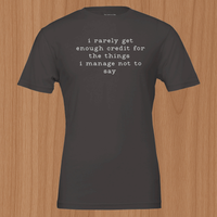 Load image into Gallery viewer, Flat lay mockup of the No 29 Unspoken Word premium sueded cotton tee in dark charcoal grey.