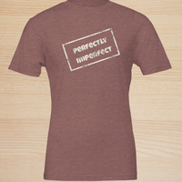 Load image into Gallery viewer, Flat ghost mockup of the Perfectly Imperfect off-axis tee in faded burgundy.