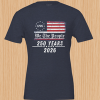 Load image into Gallery viewer, High-resolution flat lay of the No. 37 The Anniversary shirt in Heather Midnight Navy, detailing the high-contrast two-pass artisanal print and the breathable Airlume cotton side-seamed architecture.