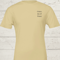 Load image into Gallery viewer, Flat product shot of the Soft Cream No. 11 The Trilogy premium luxury tee featuring minimalist left chest typography.