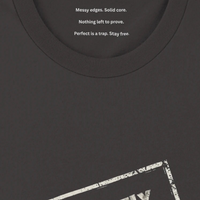 Load image into Gallery viewer, Macro detail shot of the hidden internal collar print on the No. 17 Perfectly Imperfect premium luxury tee.