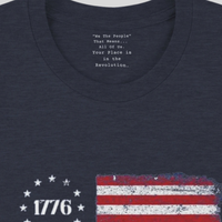 Load image into Gallery viewer, Inner collar detail of the Vital Threads We The People 250 Years Cotton Tshirt in Midnight Navy.