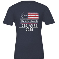 Load image into Gallery viewer, Vital Threads We The People 250 Years shirt in Heather Midnight Navy, front view.
