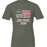 Load image into Gallery viewer, Vital Threads We The People 250 Years shirt in Heather Military Green, front view.
