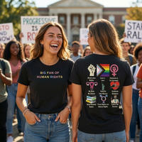 Load image into Gallery viewer, Young women wearing minimalist human rights activist premium t-shirts at a college campus protest rally featuring vintage pastel typography.